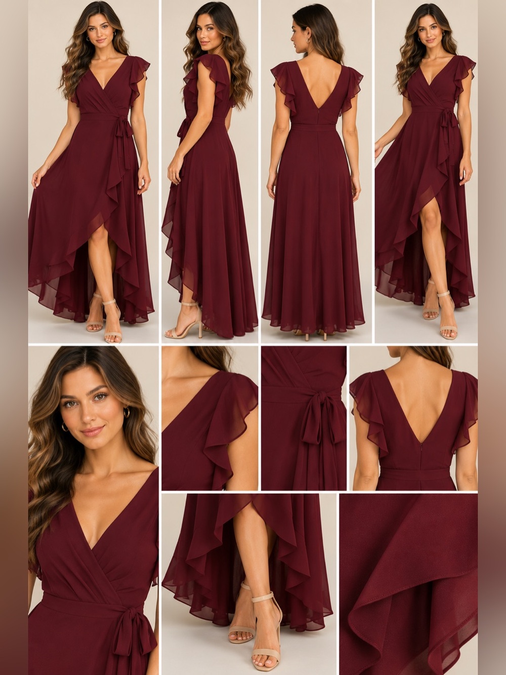 Lulus Ravishing Charm Burgundy Ruffle Wrap High Low Maxi Dress XS